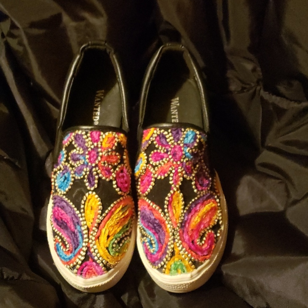 Unique embroidered leather wedges